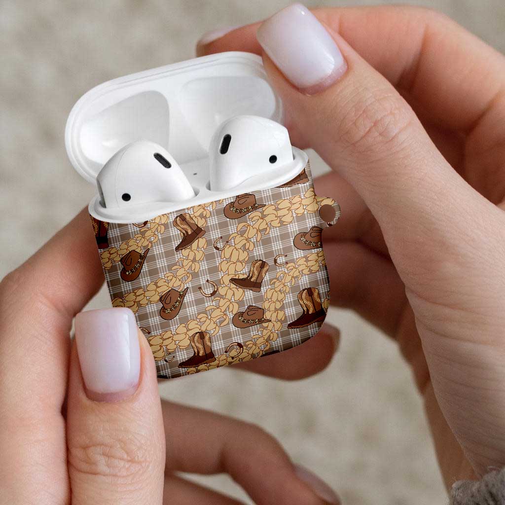 Khaki Palaka Hawaii Cowboy AirPods Case Puakenikeni Lei Paniolo Papale Seamless Vibes LT14 - Polynesian Pride