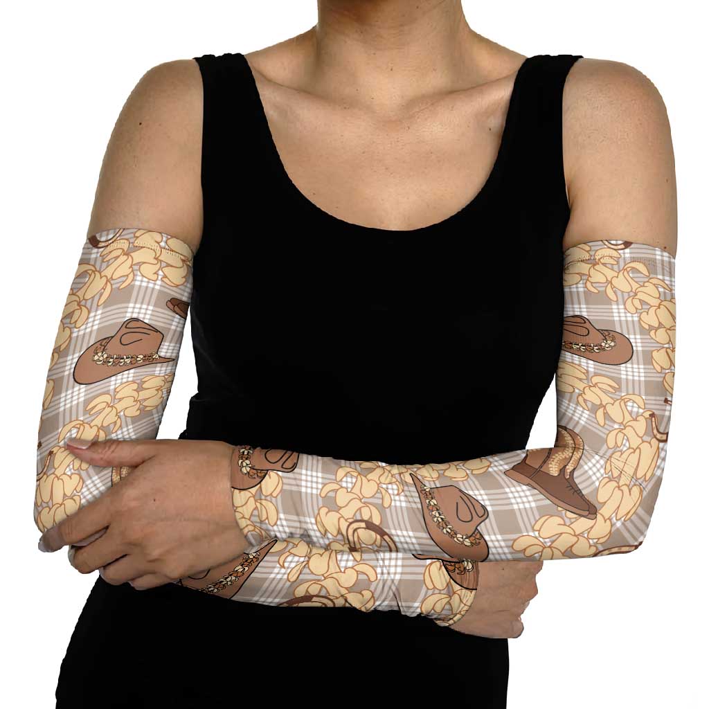 Khaki Palaka Hawaii Cowboy Arm Sleeves Puakenikeni Lei Paniolo Papale Seamless Vibes LT14 - Polynesian Pride