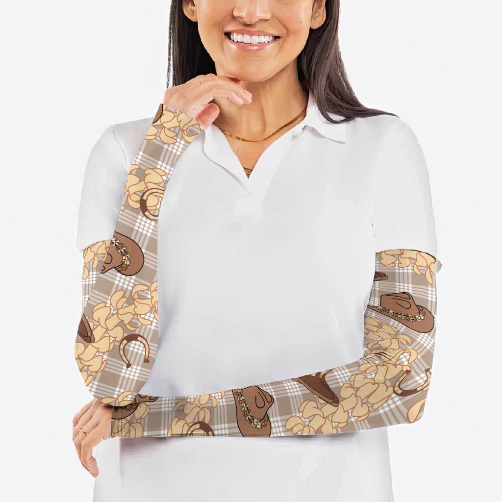 Khaki Palaka Hawaii Cowboy Arm Sleeves Puakenikeni Lei Paniolo Papale Seamless Vibes LT14 - Polynesian Pride