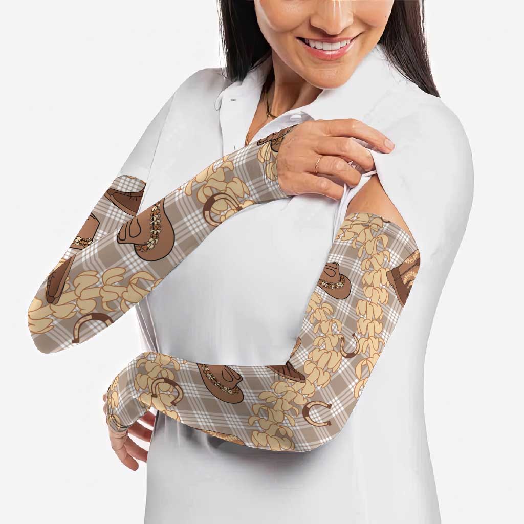 Khaki Palaka Hawaii Cowboy Arm Sleeves Puakenikeni Lei Paniolo Papale Seamless Vibes LT14 - Polynesian Pride
