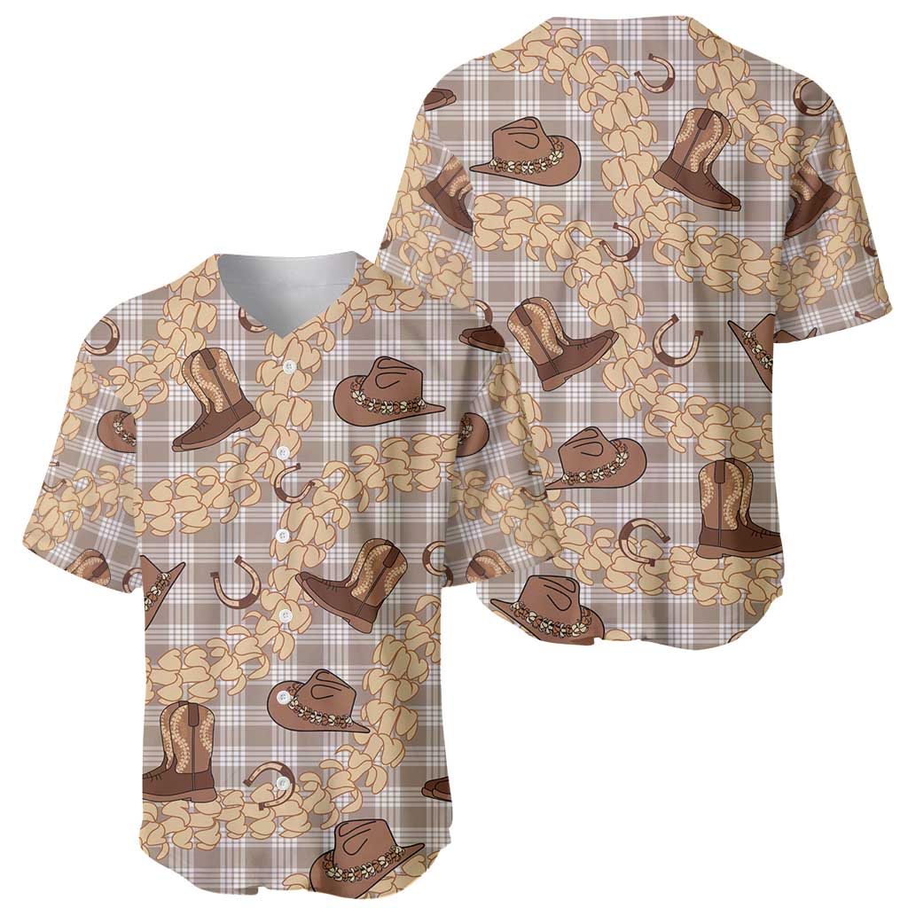 Khaki Palaka Hawaii Cowboy Baseball Jersey Puakenikeni Lei Paniolo Papale Seamless Vibes LT14 - Polynesian Pride