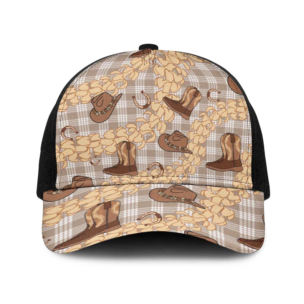 Khaki Palaka Hawaii Cowboy Baseball Net Cap Puakenikeni Lei Paniolo Papale Seamless Vibes - Polynesian Pride