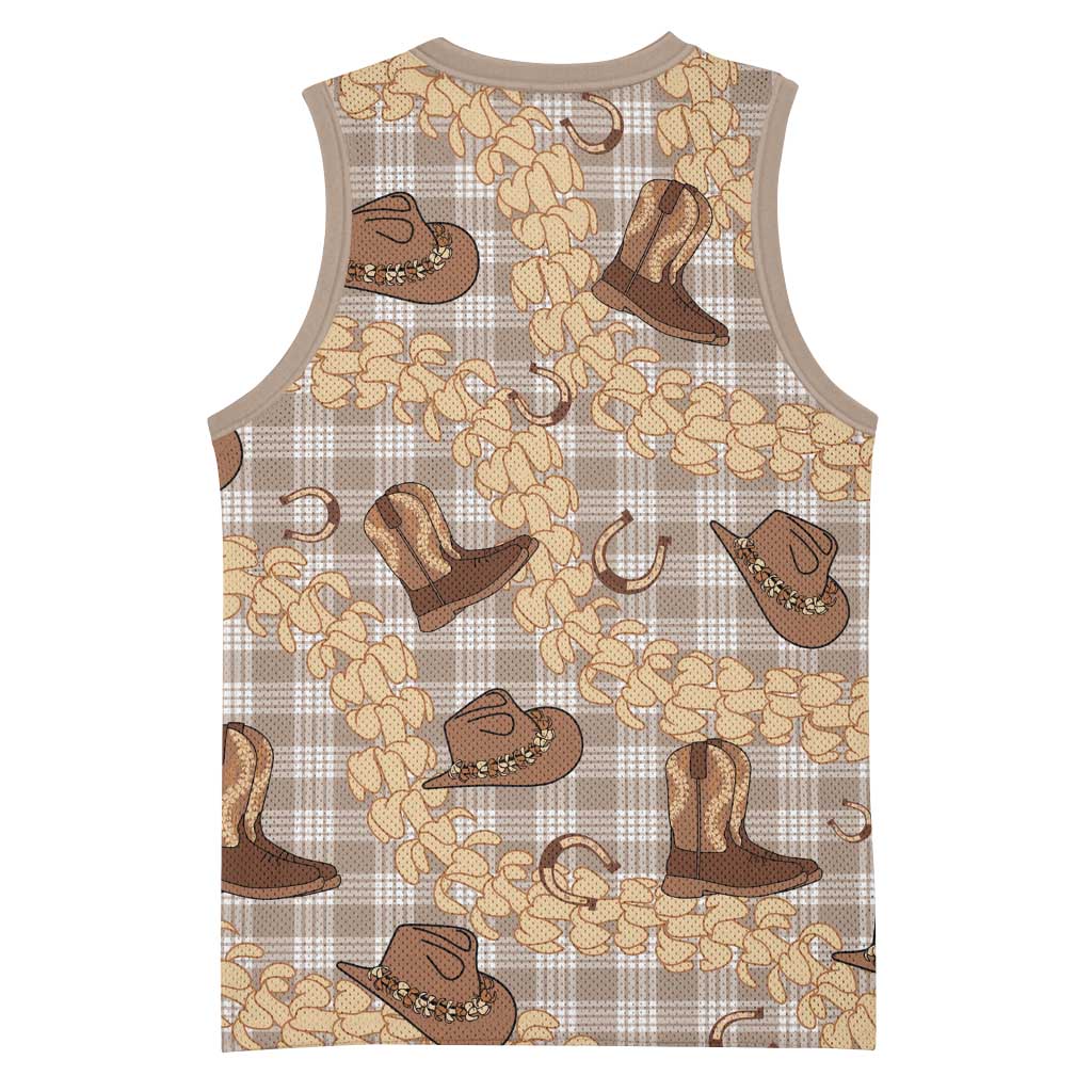 Khaki Palaka Hawaii Cowboy Basketball Jersey Puakenikeni Lei Paniolo Papale Seamless Vibes LT14 - Polynesian Pride