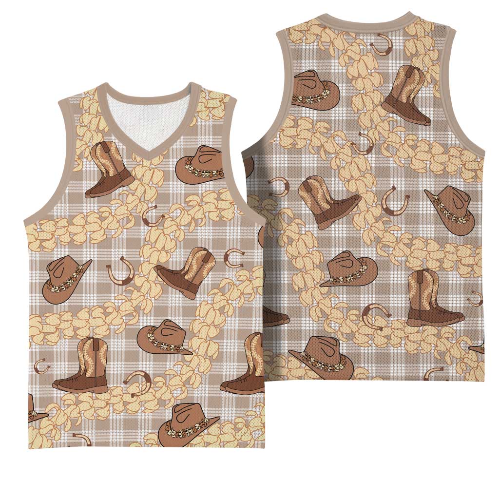 Khaki Palaka Hawaii Cowboy Basketball Jersey Puakenikeni Lei Paniolo Papale Seamless Vibes LT14 - Polynesian Pride