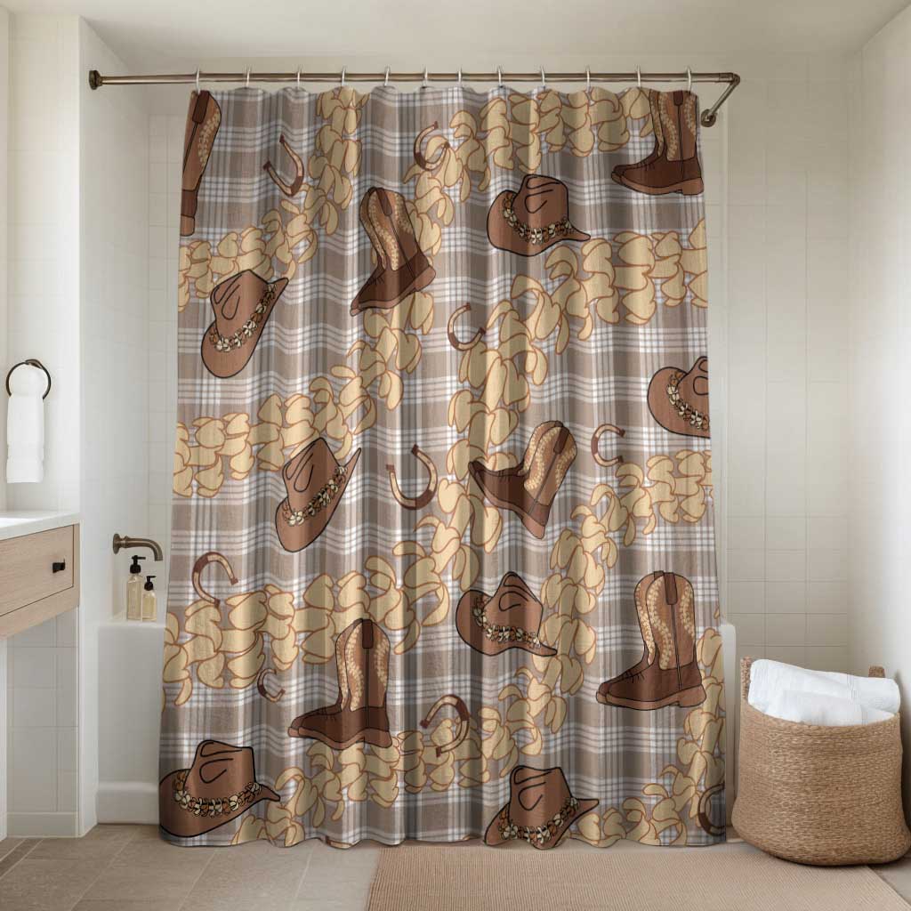Khaki Palaka Hawaii Cowboy Bathroom Set Puakenikeni Lei Paniolo Papale Seamless Vibes LT14 Shower Curtain Only Khaki - Polynesian Pride