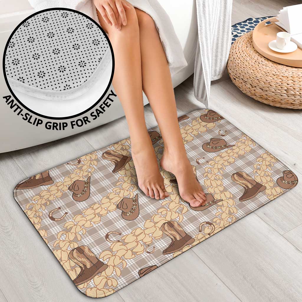 Khaki Palaka Hawaii Cowboy Bathroom Set Puakenikeni Lei Paniolo Papale Seamless Vibes LT14 - Polynesian Pride