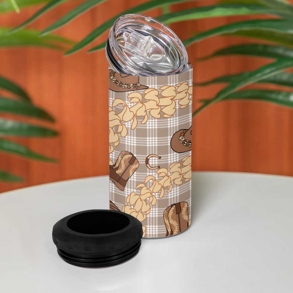 Khaki Palaka Hawaii Cowboy 4 in 1 Can Cooler Tumbler Puakenikeni Lei Paniolo Papale Seamless Vibes LT14 - Polynesian Pride