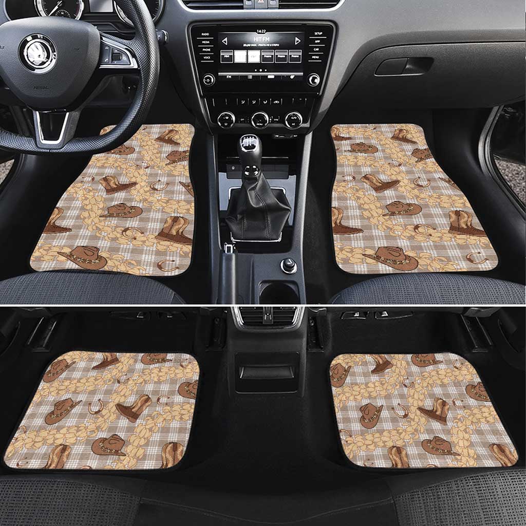 Khaki Palaka Hawaii Cowboy Car Mats Puakenikeni Lei Paniolo Papale Seamless Vibes LT14 Set 4pcs Khaki - Polynesian Pride