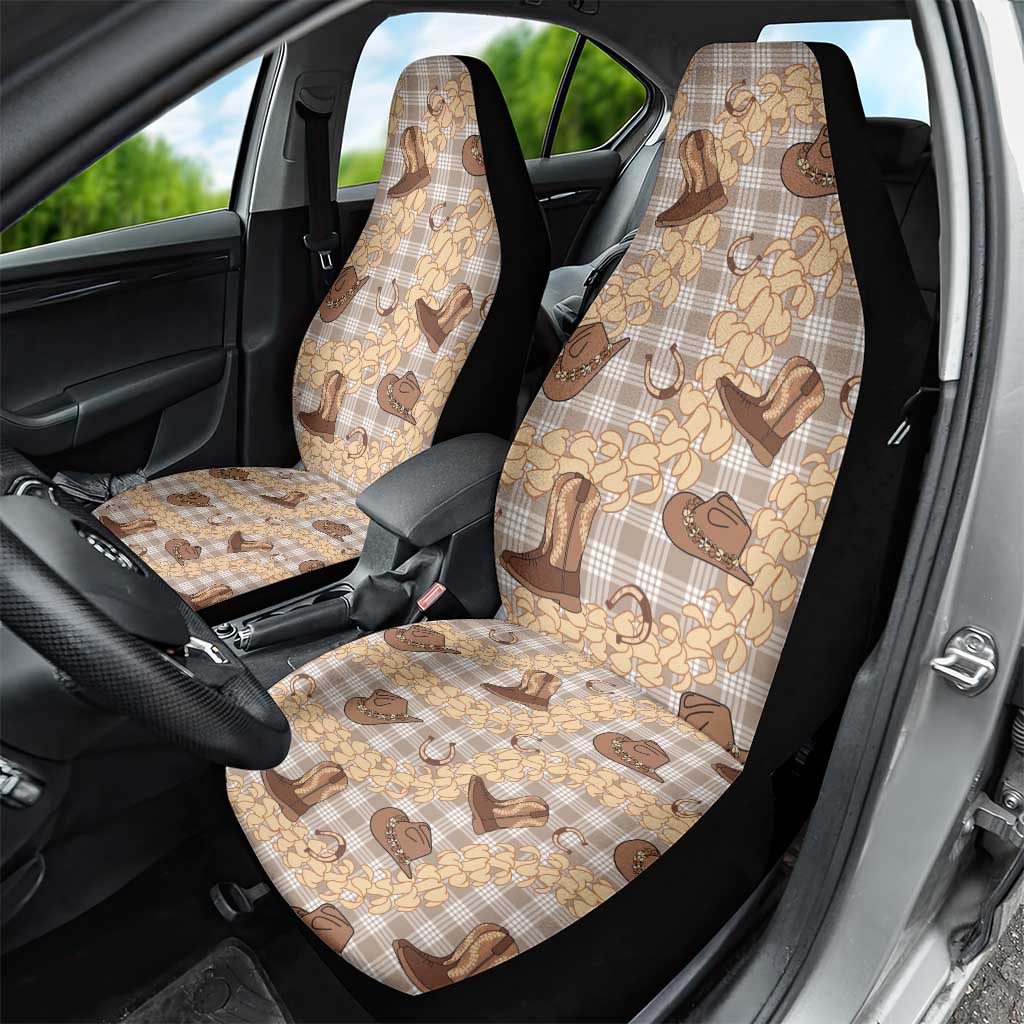 Khaki Palaka Hawaii Cowboy Car Seat Cover Puakenikeni Lei Paniolo Papale Seamless Vibes LT14 - Polynesian Pride