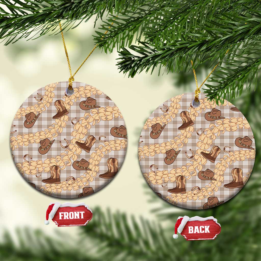Khaki Palaka Hawaii Cowboy Ceramic Ornament Puakenikeni Lei Paniolo Papale Seamless Vibes - Polynesian Pride