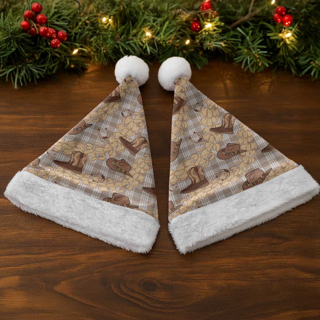 Khaki Palaka Hawaii Cowboy Christmas Santa Hat Puakenikeni Lei Paniolo Papale Seamless Vibes LT14 - Polynesian Pride