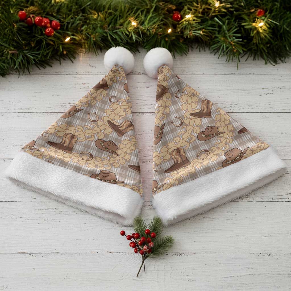 Khaki Palaka Hawaii Cowboy Christmas Santa Hat Puakenikeni Lei Paniolo Papale Seamless Vibes LT14 - Polynesian Pride