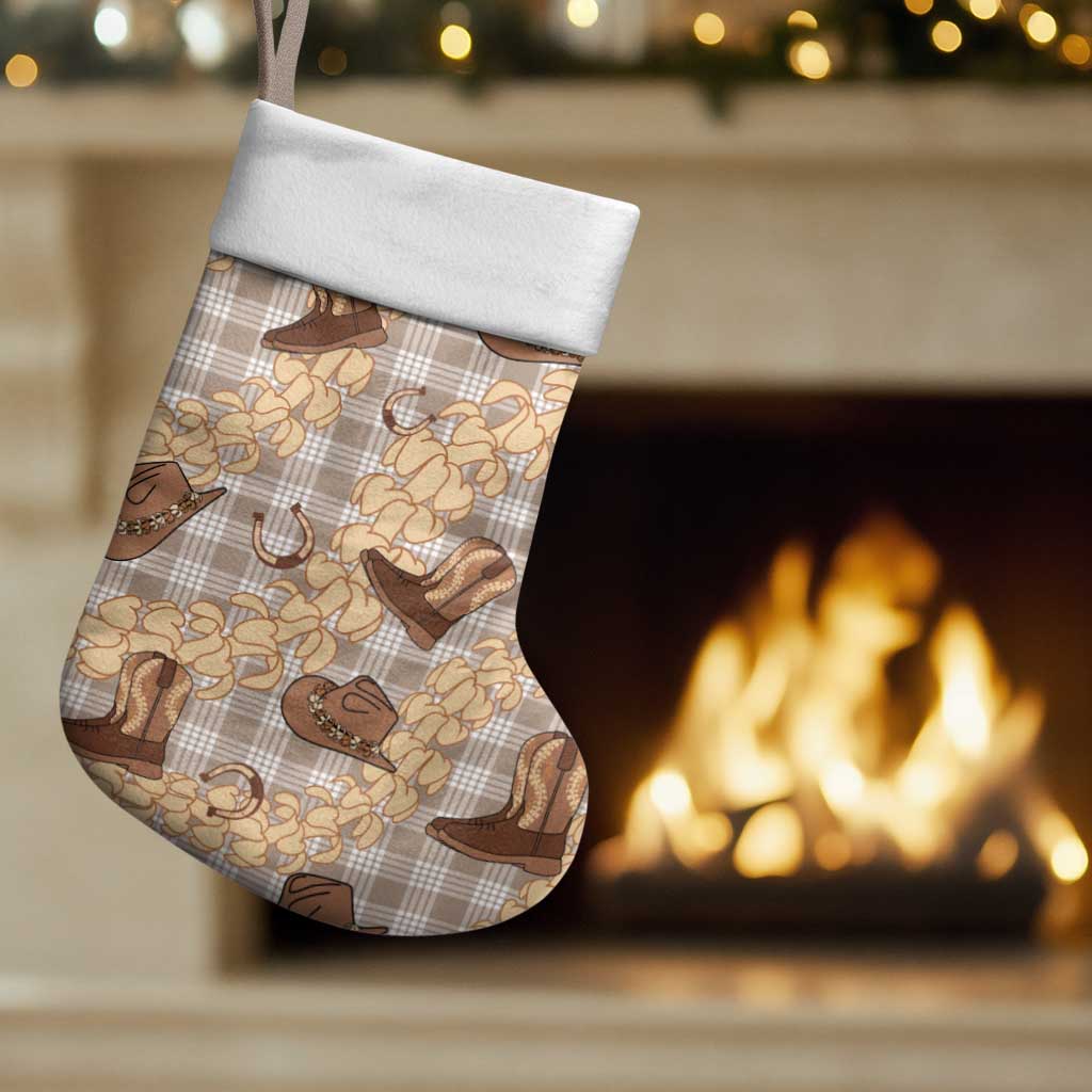 Khaki Palaka Hawaii Cowboy Christmas Stocking Puakenikeni Lei Paniolo Papale Seamless Vibes LT14 Set of 2 Khaki - Polynesian Pride