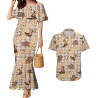 Khaki Palaka Hawaii Cowboy Couples Matching Mermaid Dress and Hawaiian Shirt Puakenikeni Lei Paniolo Papale Seamless Vibes LT14 Khaki - Polynesian Pride