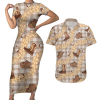Khaki Palaka Hawaii Cowboy Couples Matching Short Sleeve Bodycon Dress and Hawaiian Shirt Puakenikeni Lei Paniolo Papale Seamless Vibes LT14 Khaki - Polynesian Pride