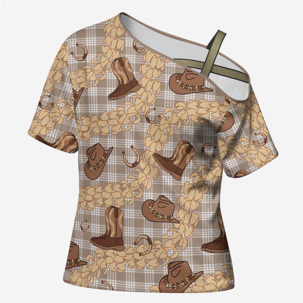 Khaki Palaka Hawaii Cowboy Cross Shoulder Shirt Puakenikeni Lei Paniolo Papale Seamless Vibes LT14 Female Khaki - Polynesian Pride
