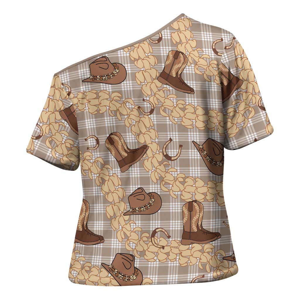 Khaki Palaka Hawaii Cowboy Cross Shoulder Shirt Puakenikeni Lei Paniolo Papale Seamless Vibes LT14 - Polynesian Pride