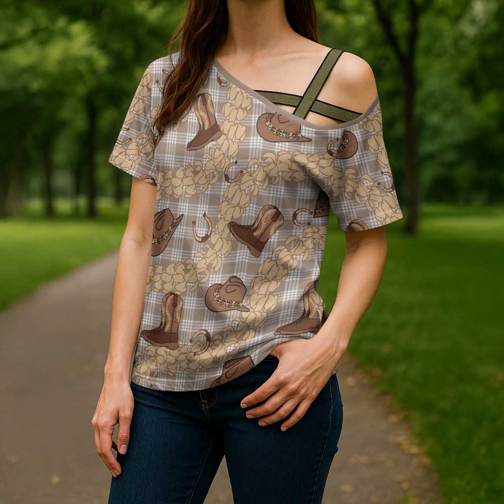 Khaki Palaka Hawaii Cowboy Cross Shoulder Shirt Puakenikeni Lei Paniolo Papale Seamless Vibes LT14 - Polynesian Pride