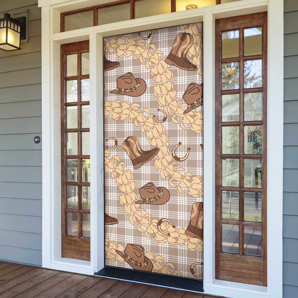 Khaki Palaka Hawaii Cowboy Door Cover Puakenikeni Lei Paniolo Papale Seamless Vibes LT14 - Polynesian Pride