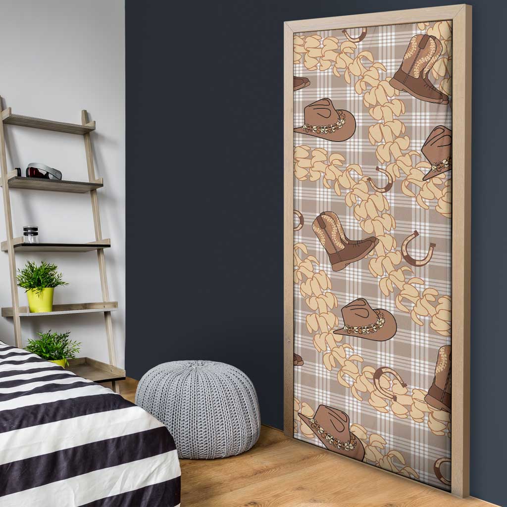 Khaki Palaka Hawaii Cowboy Door Cover Puakenikeni Lei Paniolo Papale Seamless Vibes LT14 - Polynesian Pride
