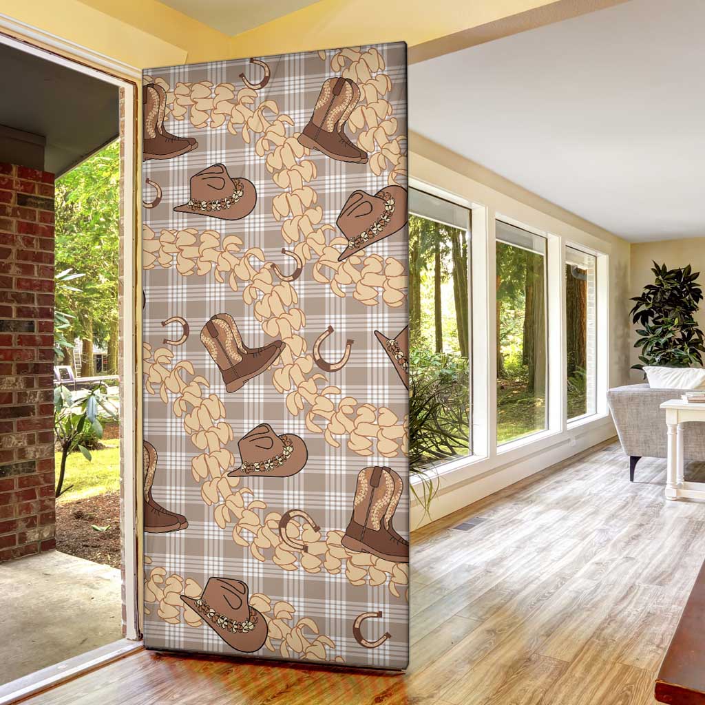Khaki Palaka Hawaii Cowboy Door Cover Puakenikeni Lei Paniolo Papale Seamless Vibes LT14 - Polynesian Pride