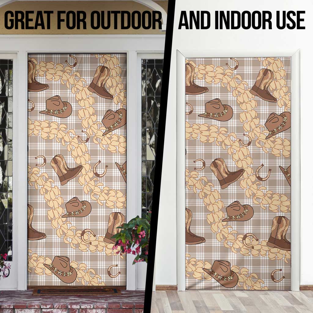 Khaki Palaka Hawaii Cowboy Door Cover Puakenikeni Lei Paniolo Papale Seamless Vibes LT14 - Polynesian Pride