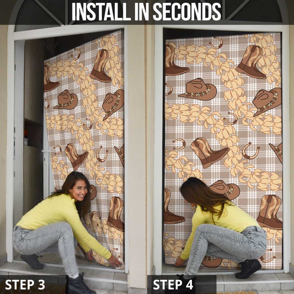 Khaki Palaka Hawaii Cowboy Door Cover Puakenikeni Lei Paniolo Papale Seamless Vibes LT14 - Polynesian Pride