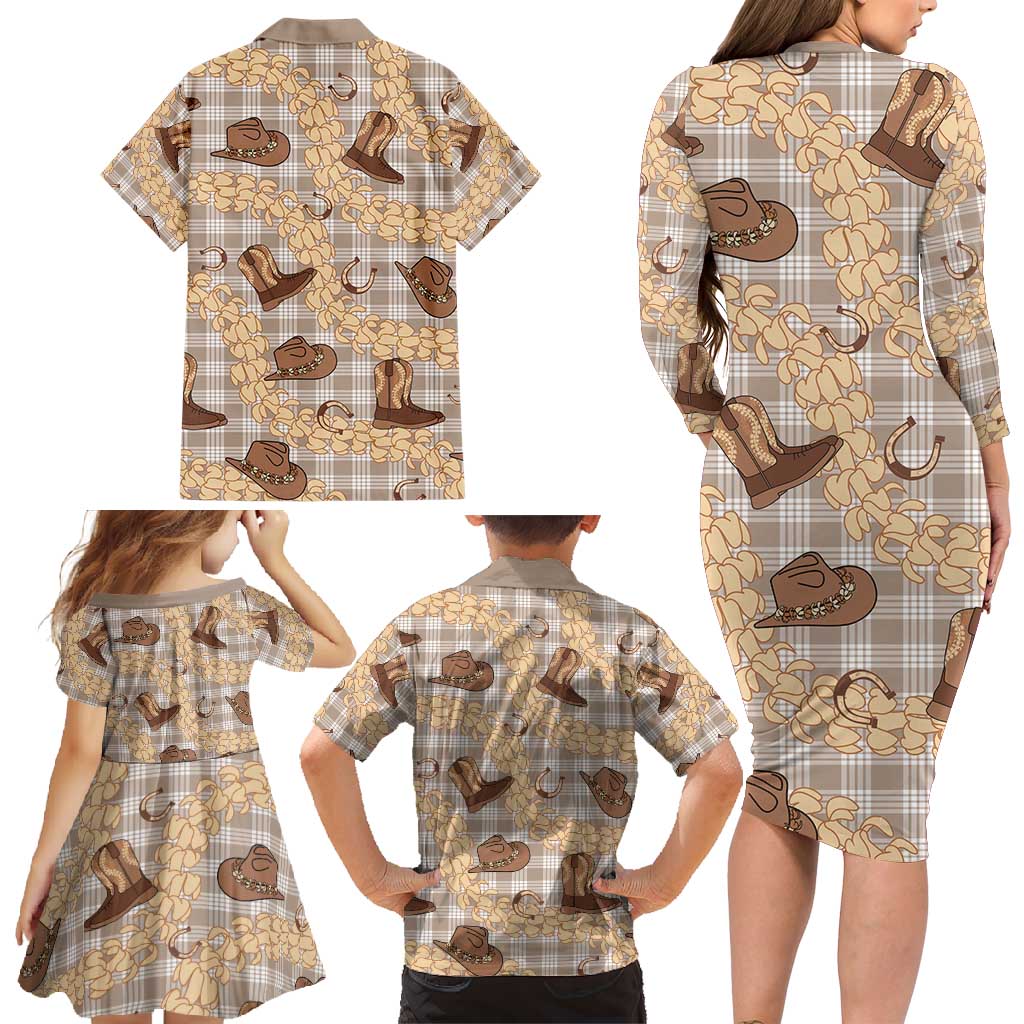 Khaki Palaka Hawaii Cowboy Family Matching Long Sleeve Bodycon Dress and Hawaiian Shirt Puakenikeni Lei Paniolo Papale Seamless Vibes LT14 - Polynesian Pride