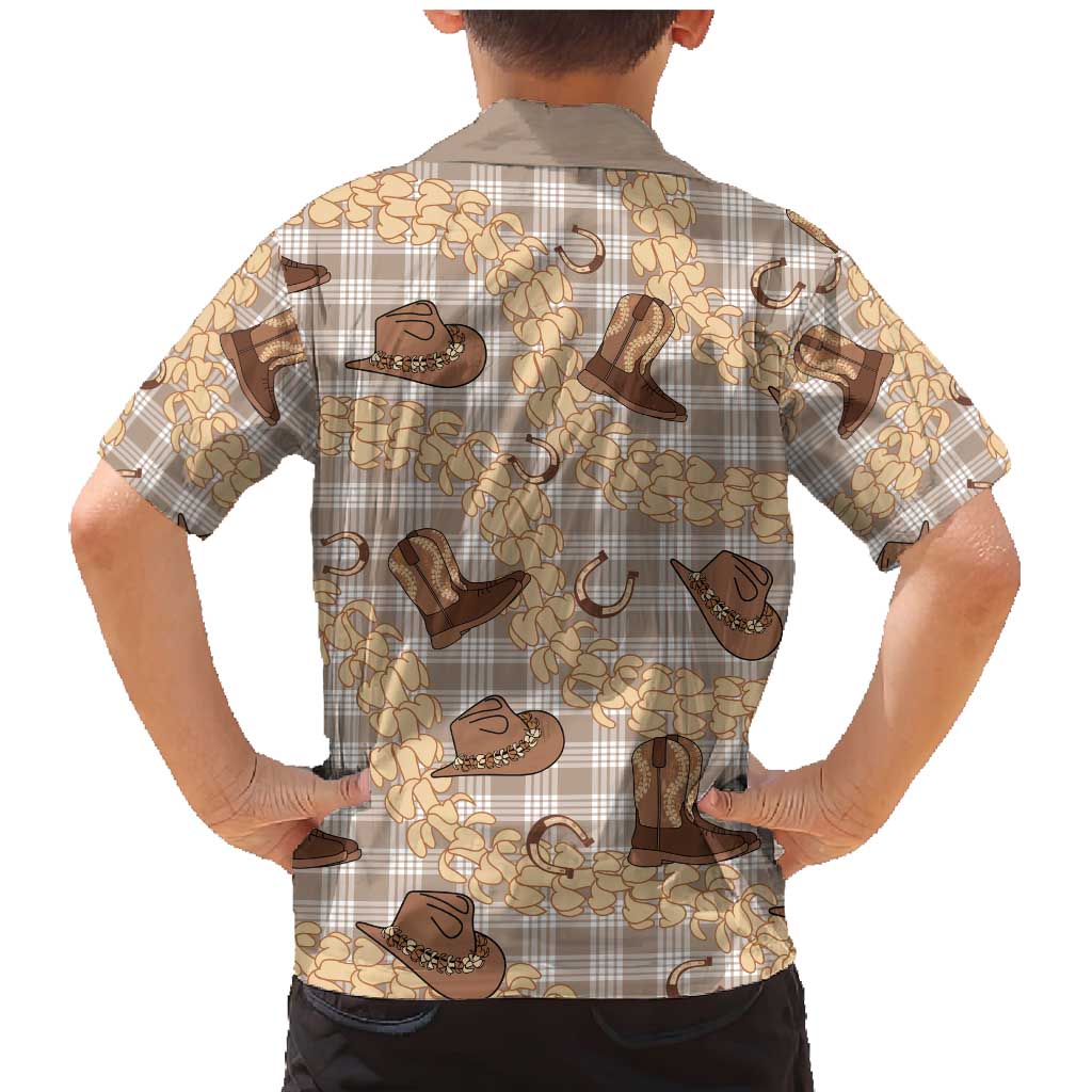 Khaki Palaka Hawaii Cowboy Family Matching Mermaid Dress and Hawaiian Shirt Puakenikeni Lei Paniolo Papale Seamless Vibes LT14 - Polynesian Pride