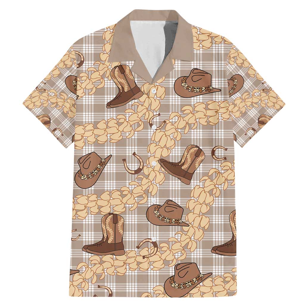Khaki Palaka Hawaii Cowboy Family Matching Mermaid Dress and Hawaiian Shirt Puakenikeni Lei Paniolo Papale Seamless Vibes LT14 Dad's Shirt - Short Sleeve Khaki - Polynesian Pride