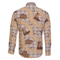Khaki Palaka Hawaii Cowboy Family Matching Off The Shoulder Long Sleeve Dress and Hawaiian Shirt Puakenikeni Lei Paniolo Papale Seamless Vibes LT14 - Polynesian Pride