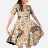 Khaki Palaka Hawaii Cowboy Family Matching Off Shoulder Maxi Dress and Hawaiian Shirt Puakenikeni Lei Paniolo Papale Seamless Vibes LT14 Daughter's Dress Khaki - Polynesian Pride