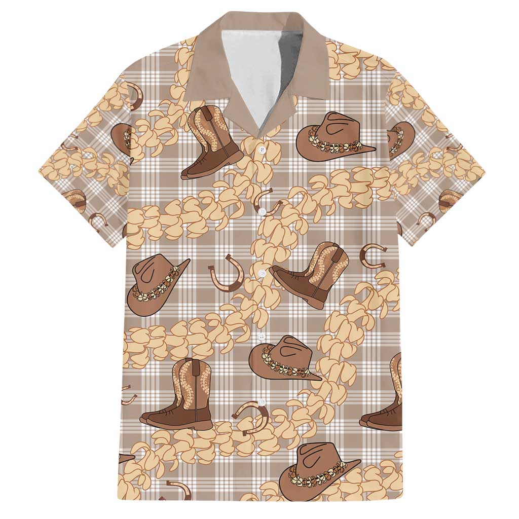 Khaki Palaka Hawaii Cowboy Family Matching Off Shoulder Maxi Dress and Hawaiian Shirt Puakenikeni Lei Paniolo Papale Seamless Vibes LT14 Dad's Shirt - Short Sleeve Khaki - Polynesian Pride