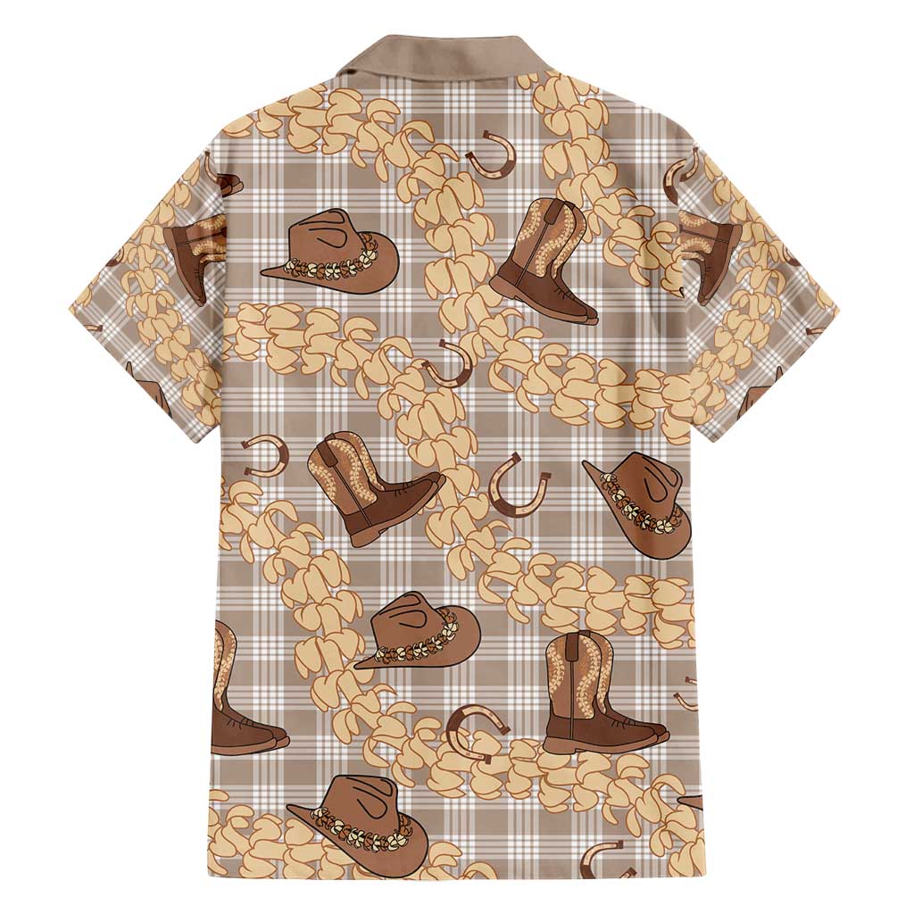 Khaki Palaka Hawaii Cowboy Family Matching Off Shoulder Maxi Dress and Hawaiian Shirt Puakenikeni Lei Paniolo Papale Seamless Vibes LT14 - Polynesian Pride