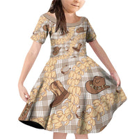 Khaki Palaka Hawaii Cowboy Family Matching Off Shoulder Short Dress and Hawaiian Shirt Puakenikeni Lei Paniolo Papale Seamless Vibes LT14 Daughter's Dress Khaki - Polynesian Pride
