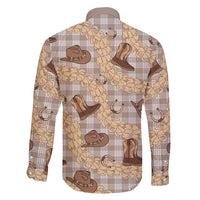 Khaki Palaka Hawaii Cowboy Family Matching Off Shoulder Short Dress and Hawaiian Shirt Puakenikeni Lei Paniolo Papale Seamless Vibes LT14 - Polynesian Pride