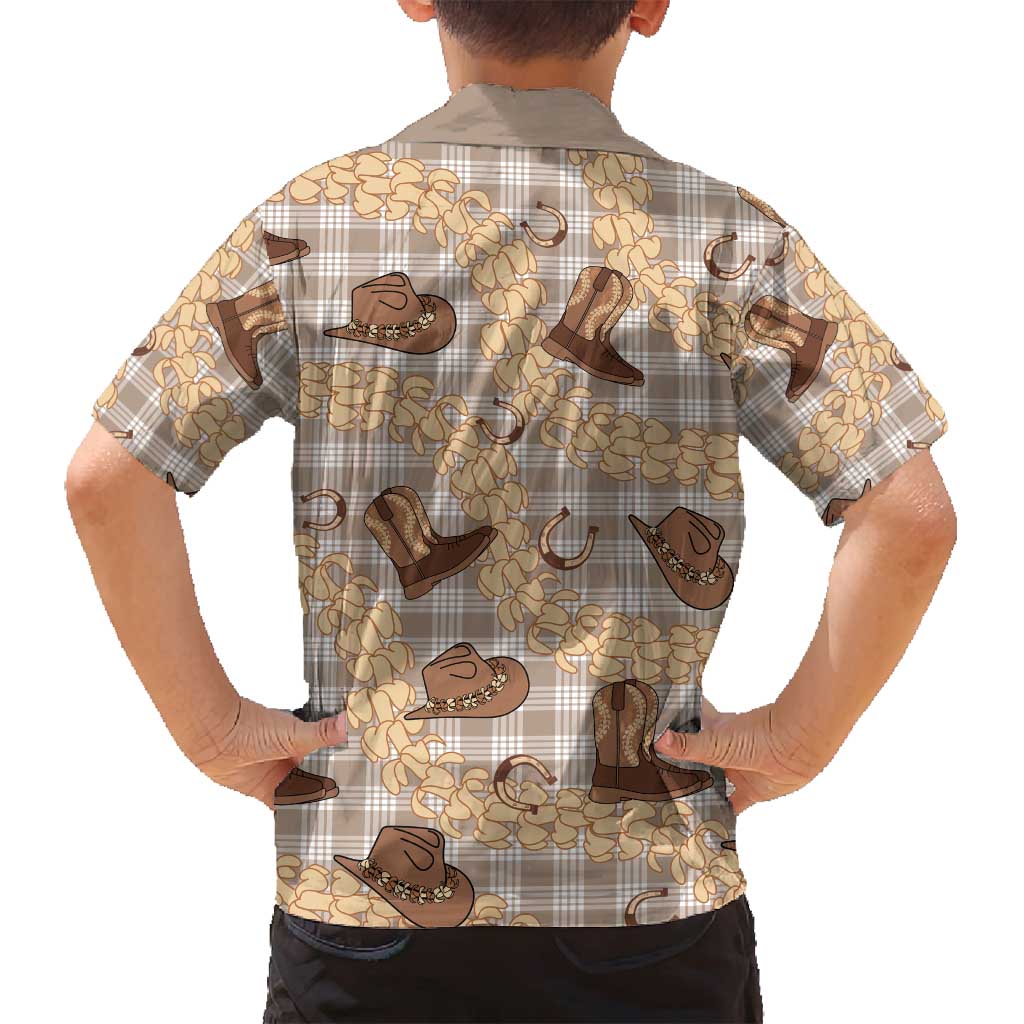 Khaki Palaka Hawaii Cowboy Family Matching Puletasi and Hawaiian Shirt Puakenikeni Lei Paniolo Papale Seamless Vibes LT14 - Polynesian Pride