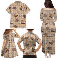 Khaki Palaka Hawaii Cowboy Family Matching Puletasi and Hawaiian Shirt Puakenikeni Lei Paniolo Papale Seamless Vibes LT14 - Polynesian Pride