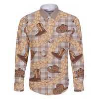 Khaki Palaka Hawaii Cowboy Family Matching Puletasi and Hawaiian Shirt Puakenikeni Lei Paniolo Papale Seamless Vibes LT14 Dad's Shirt - Long Sleeve Khaki - Polynesian Pride