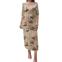 Khaki Palaka Hawaii Cowboy Family Matching Puletasi and Hawaiian Shirt Puakenikeni Lei Paniolo Papale Seamless Vibes LT14 Mom's Dress Khaki - Polynesian Pride