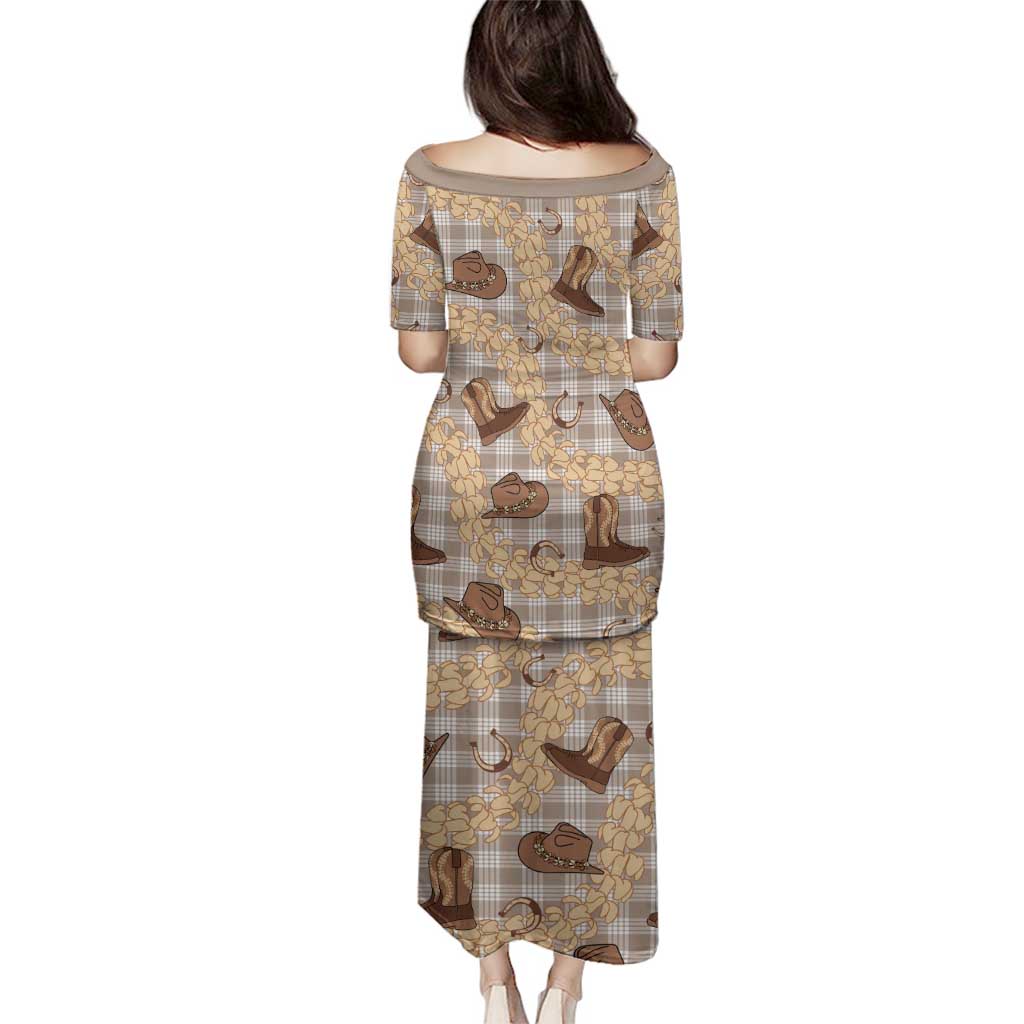 Khaki Palaka Hawaii Cowboy Family Matching Puletasi and Hawaiian Shirt Puakenikeni Lei Paniolo Papale Seamless Vibes LT14 - Polynesian Pride