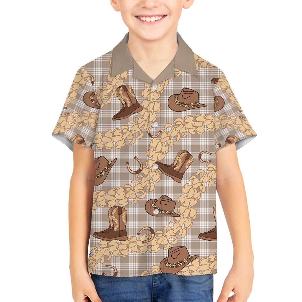 Khaki Palaka Hawaii Cowboy Family Matching Puletasi and Hawaiian Shirt Puakenikeni Lei Paniolo Papale Seamless Vibes LT14 Son's Shirt Khaki - Polynesian Pride