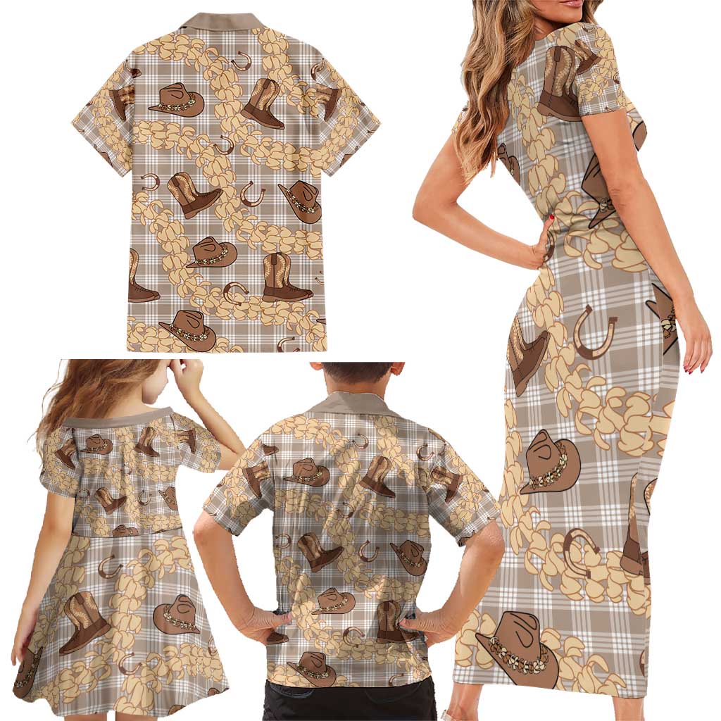 Khaki Palaka Hawaii Cowboy Family Matching Short Sleeve Bodycon Dress and Hawaiian Shirt Puakenikeni Lei Paniolo Papale Seamless Vibes LT14 - Polynesian Pride