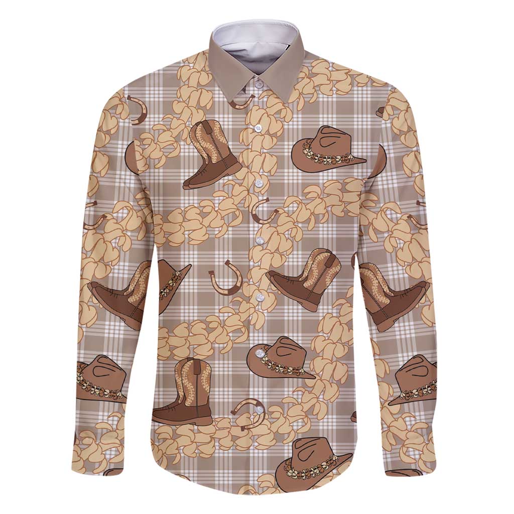 Khaki Palaka Hawaii Cowboy Family Matching Short Sleeve Bodycon Dress and Hawaiian Shirt Puakenikeni Lei Paniolo Papale Seamless Vibes LT14 Dad's Shirt - Long Sleeve Khaki - Polynesian Pride