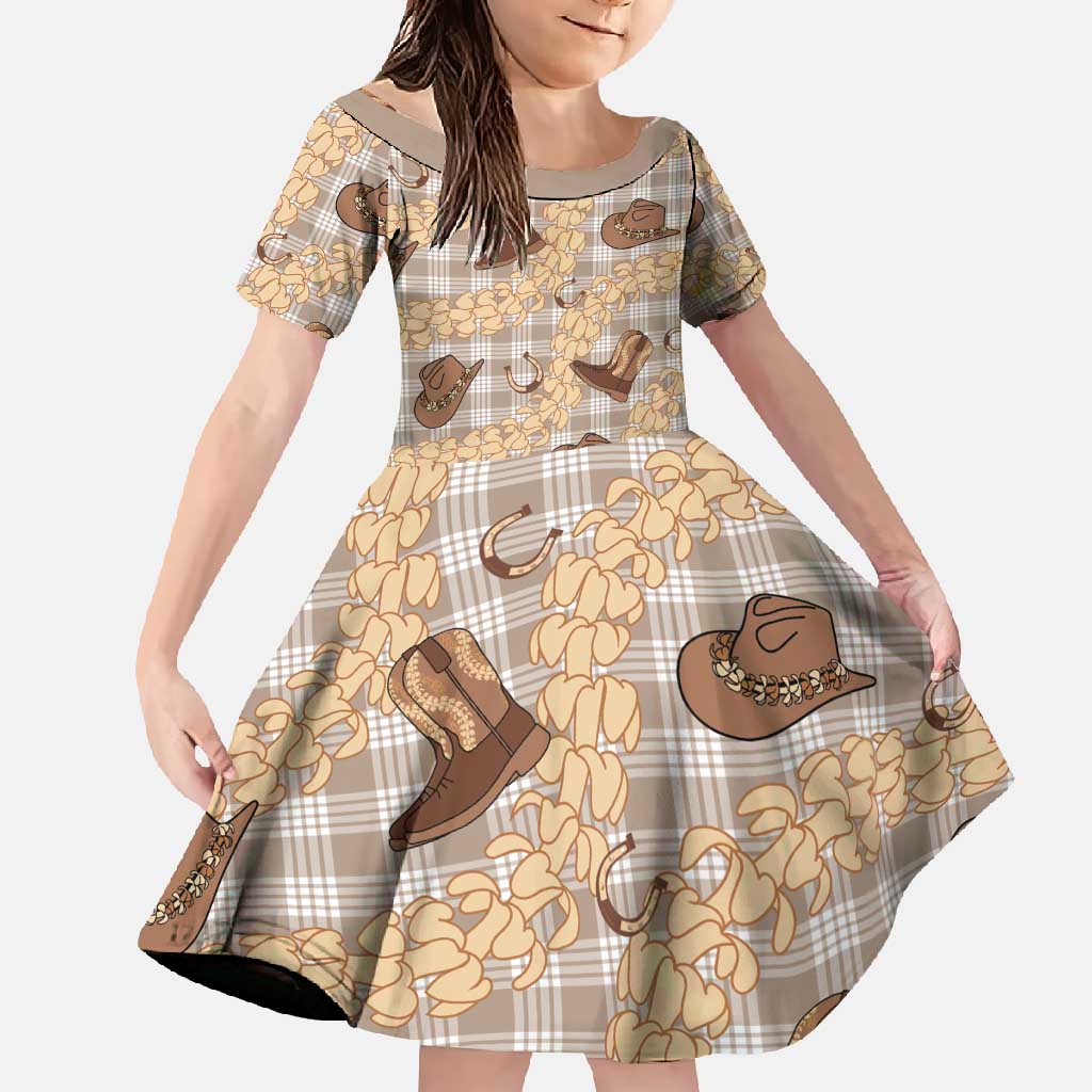 Khaki Palaka Hawaii Cowboy Family Matching Summer Maxi Dress and Hawaiian Shirt Puakenikeni Lei Paniolo Papale Seamless Vibes LT14 Daughter's Dress Khaki - Polynesian Pride