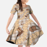 Khaki Palaka Hawaii Cowboy Family Matching Summer Maxi Dress and Hawaiian Shirt Puakenikeni Lei Paniolo Papale Seamless Vibes LT14 Daughter's Dress Khaki - Polynesian Pride