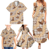 Khaki Palaka Hawaii Cowboy Family Matching Summer Maxi Dress and Hawaiian Shirt Puakenikeni Lei Paniolo Papale Seamless Vibes LT14 - Polynesian Pride