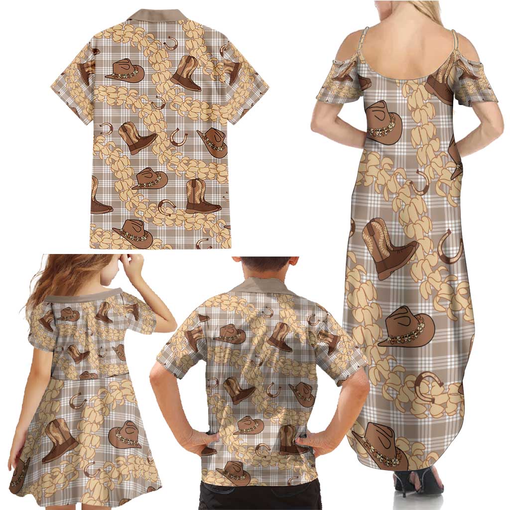 Khaki Palaka Hawaii Cowboy Family Matching Summer Maxi Dress and Hawaiian Shirt Puakenikeni Lei Paniolo Papale Seamless Vibes LT14 - Polynesian Pride