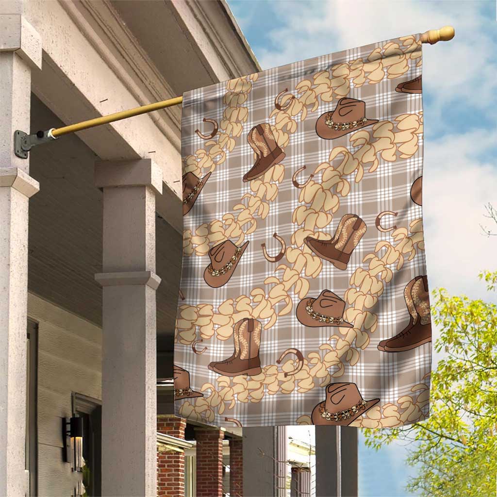 Khaki Palaka Hawaii Cowboy Garden Flag Puakenikeni Lei Paniolo Papale Seamless Vibes LT14 House Flag Khaki - Polynesian Pride