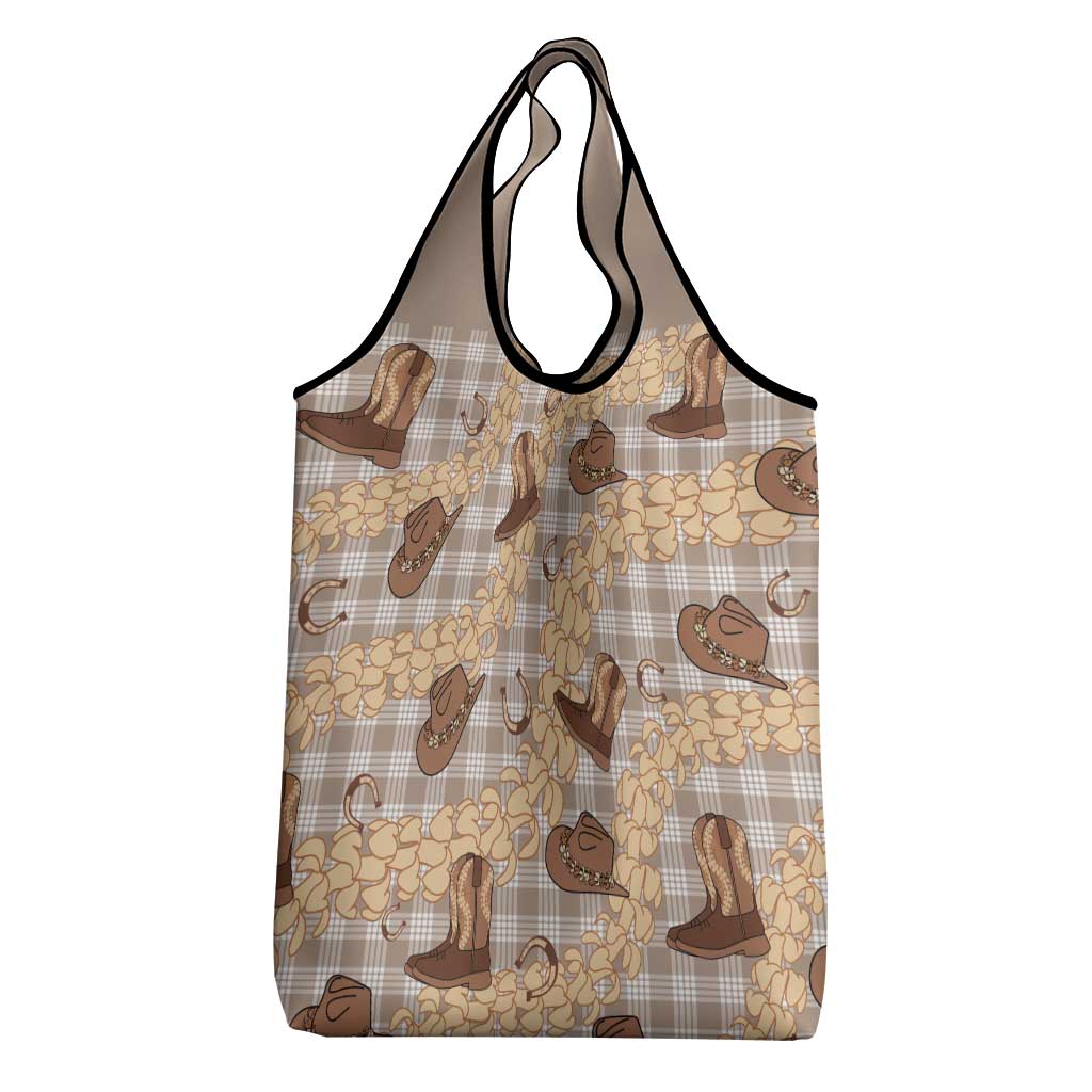 Khaki Palaka Hawaii Cowboy Grocery Bag Puakenikeni Lei Paniolo Papale Seamless Vibes LT14 - Polynesian Pride